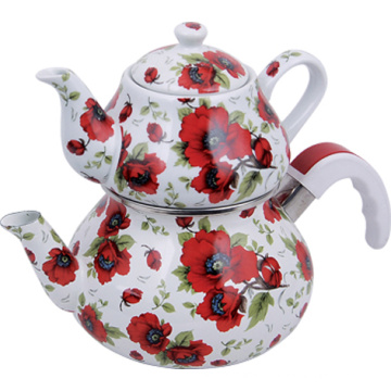 Enamel and Porcelain Teapot Set (Enamel Kettle)  (LFT-0070)